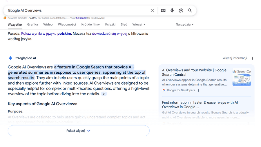 Google AI Overviews w wynikach wyszukiwania