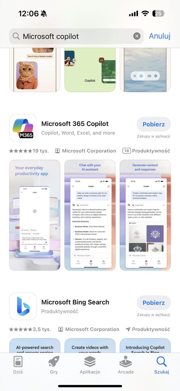 Aplikacja Microsoft 365 Copilot w sklepie App Store