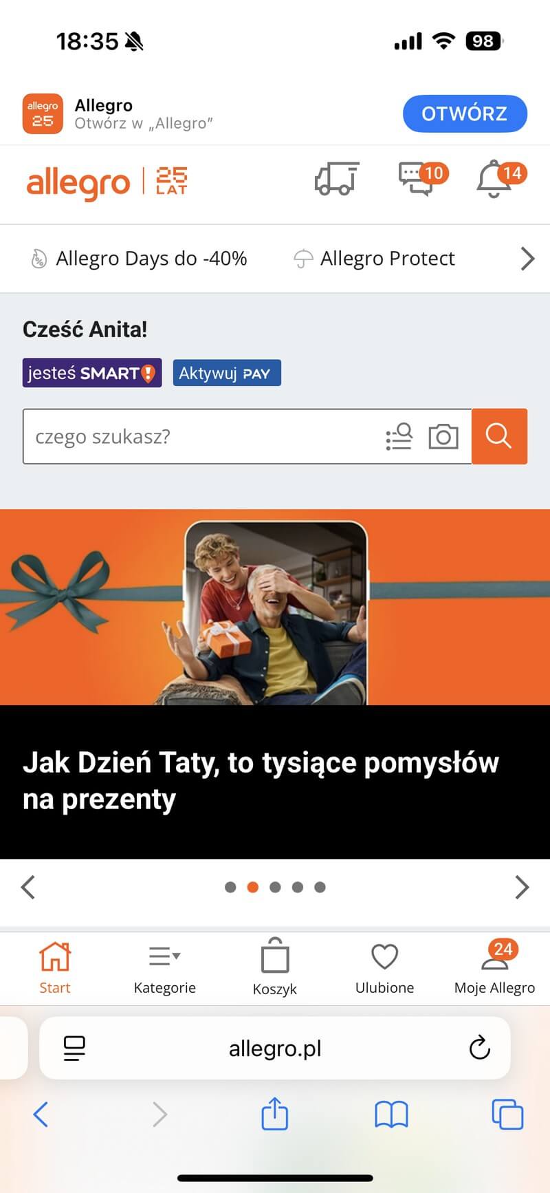 Przykładowa strona mobilna allegro.pl