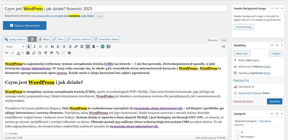 WordPress jako blog - dodawanie wpisu w WordPress