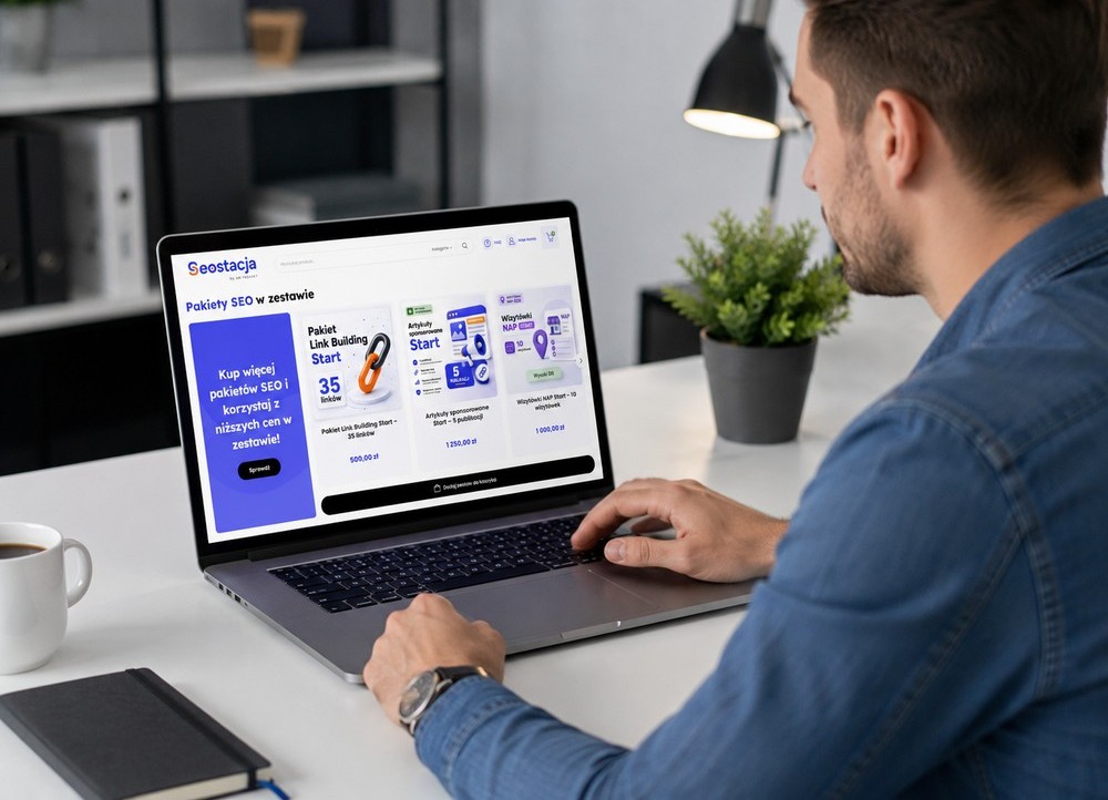 Sklep z linkami SEO - Seostacja na ekranie laptopa